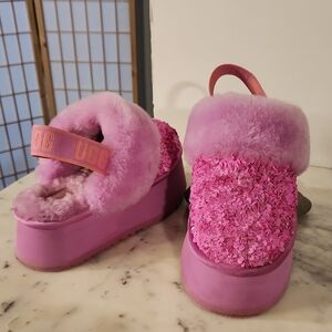 UGG Funkette Stellar Chunky Sequin Slides Pink Strap Platform Sandals Sz 7 🔥🔥